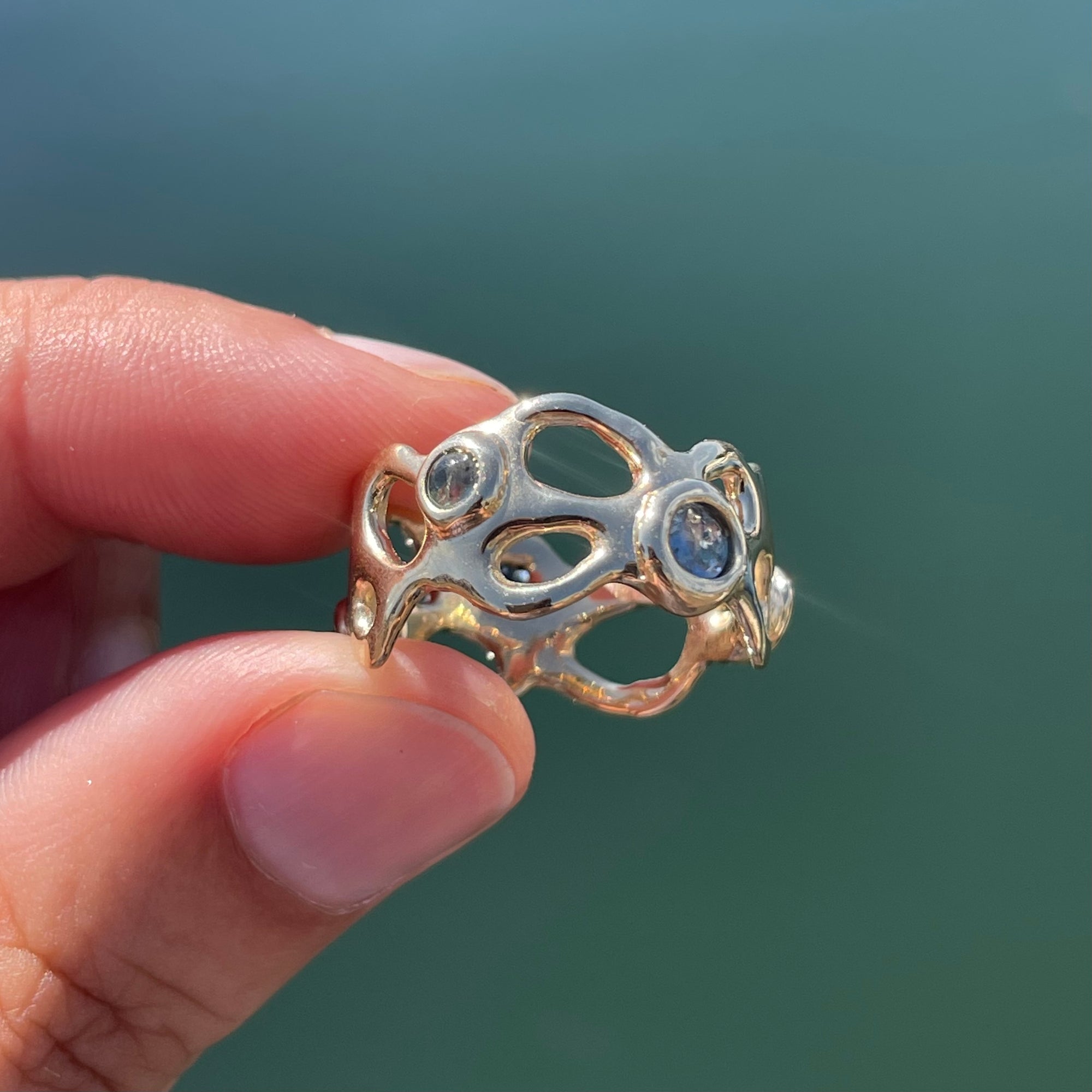 Morel Ring with Sapphires, 14k