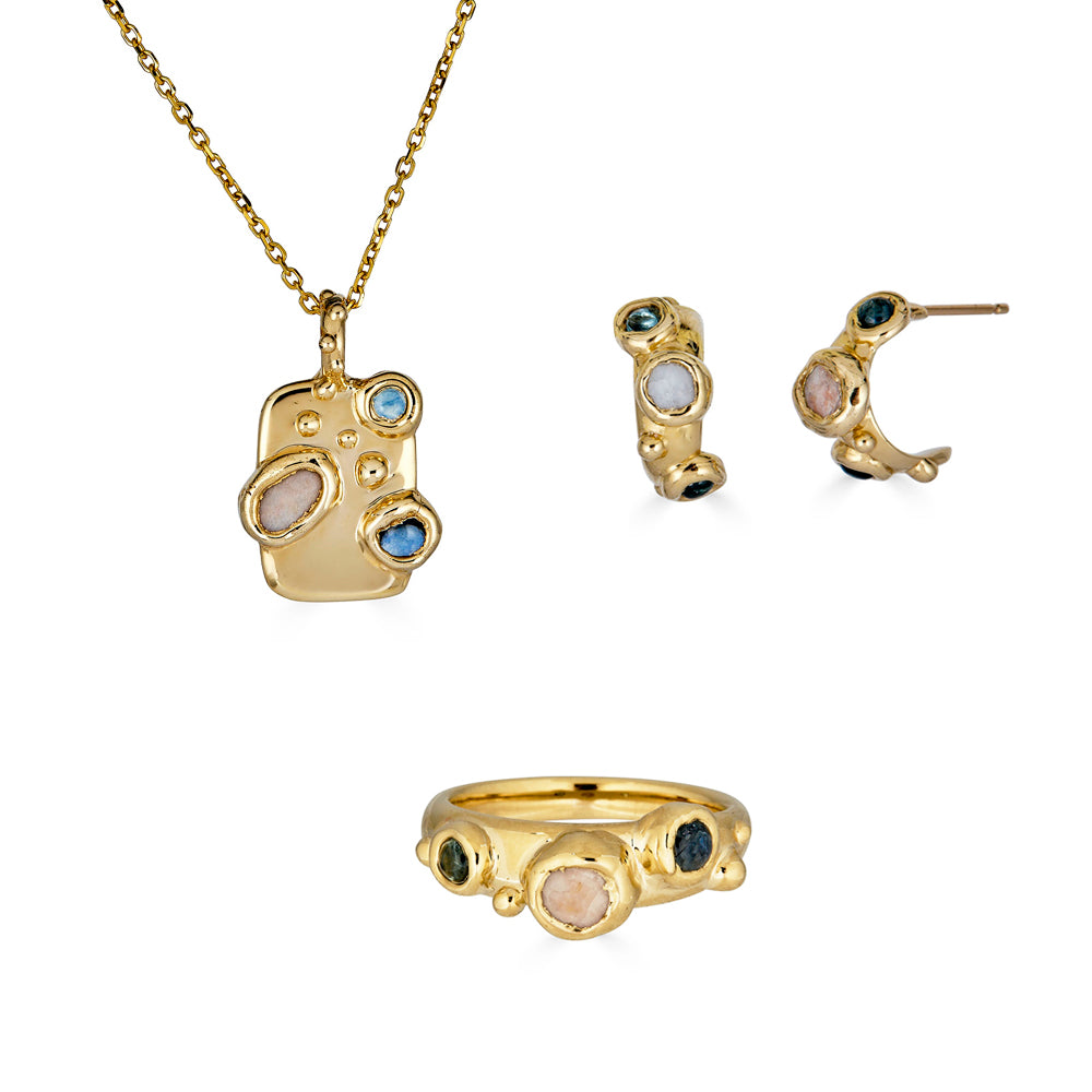 Encrusted Treasure Hoops, 14k