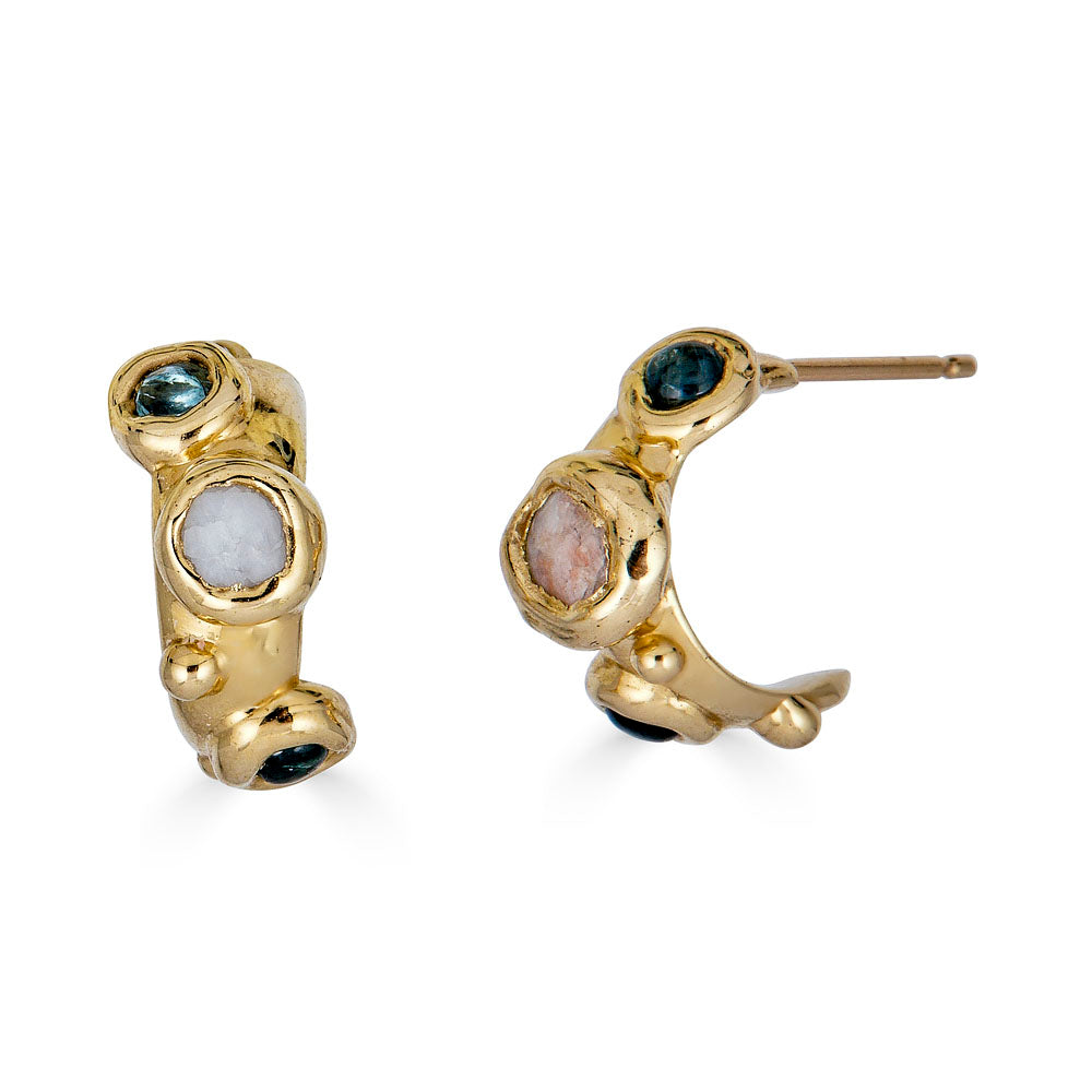 Encrusted Treasure Hoops, 14k