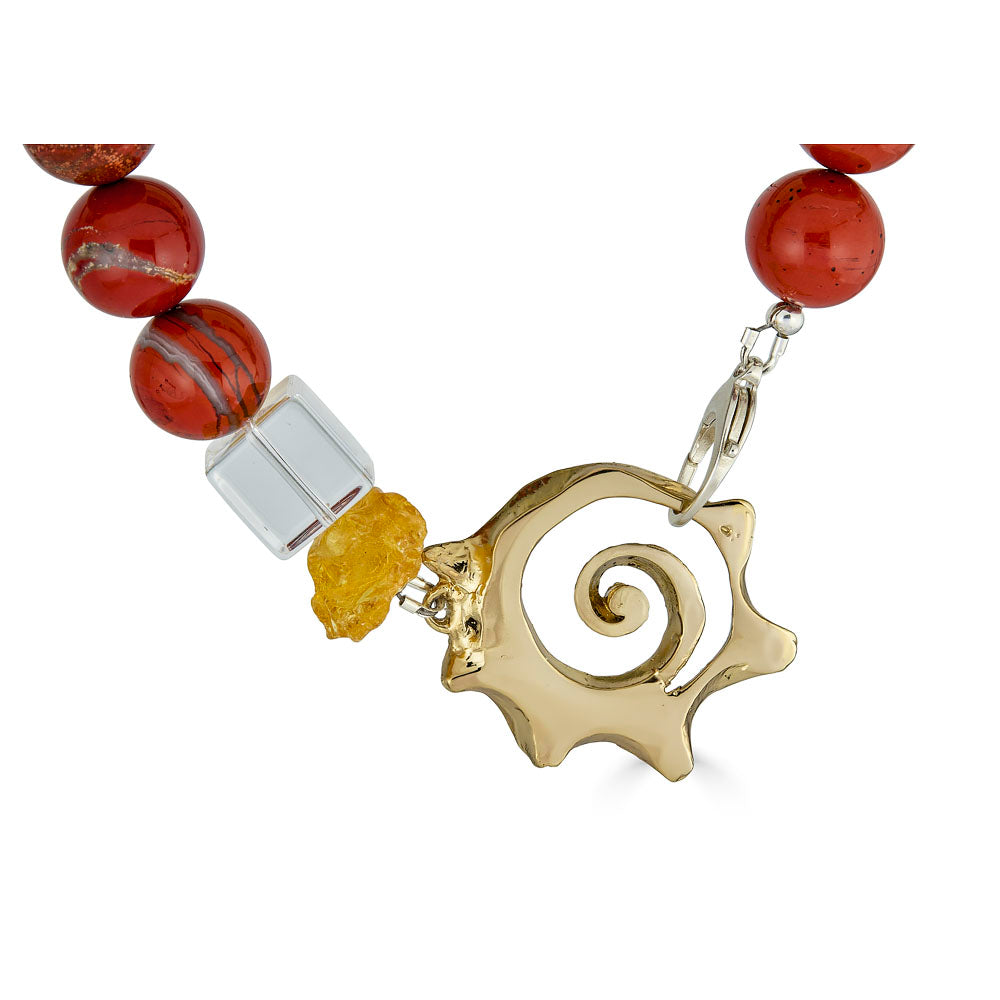 Gemstone Sliced Shell Link Necklace, Red Jasper