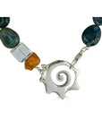 Gemstone Sliced Shell Link Necklace, Moss Agate