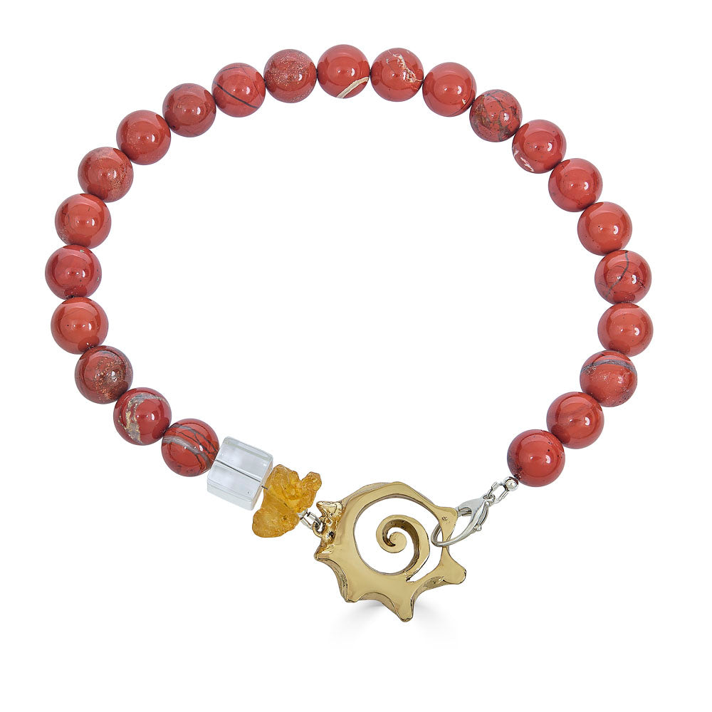Gemstone Sliced Shell Link Necklace, Red Jasper