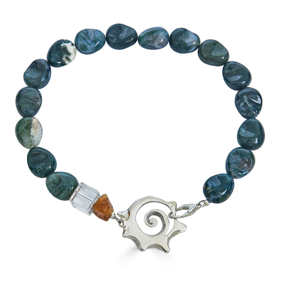 Gemstone Sliced Shell Link Necklace, Moss Agate