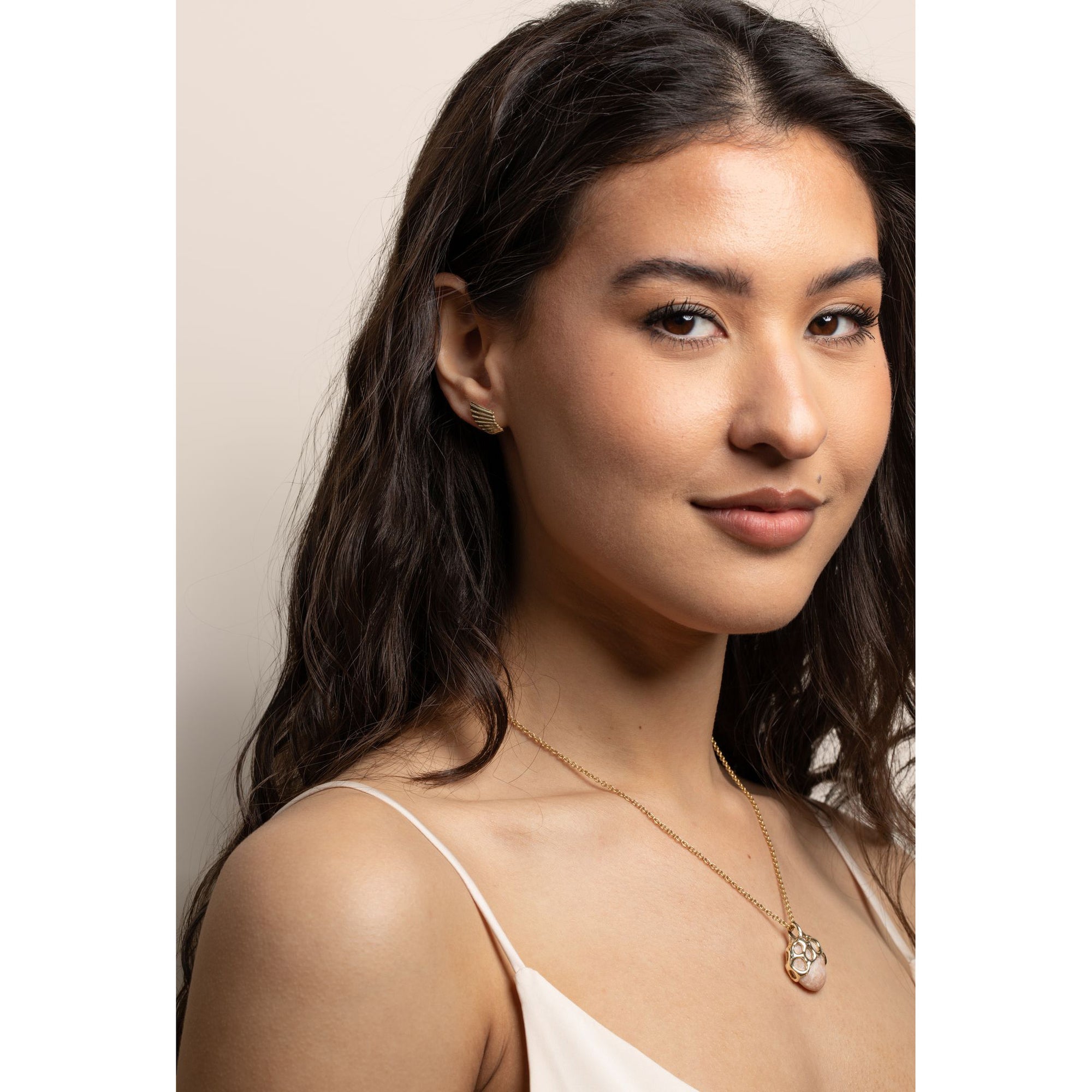 Tiny Scallop Shard Studs, 14k