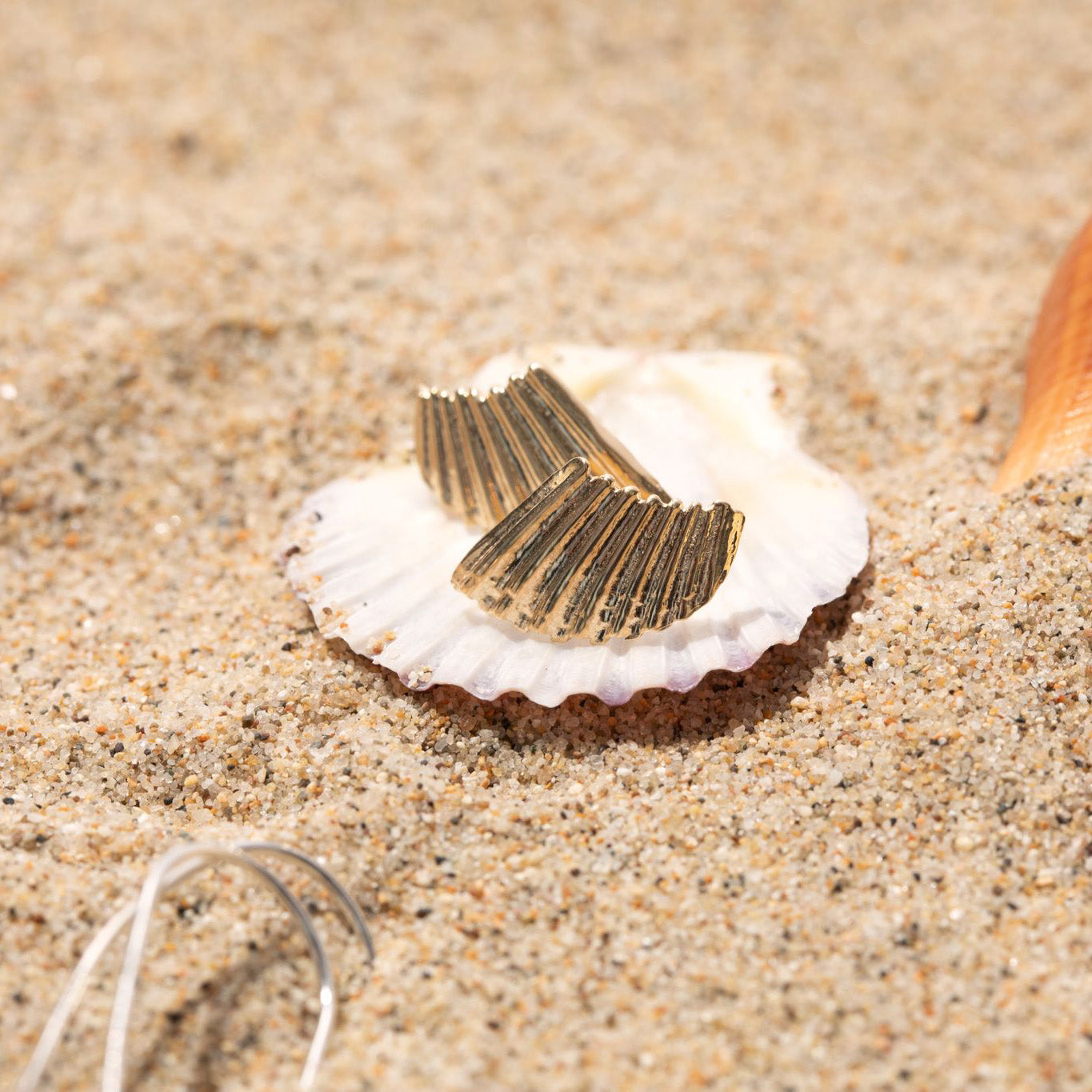 Tiny Scallop Shard Studs, 14k