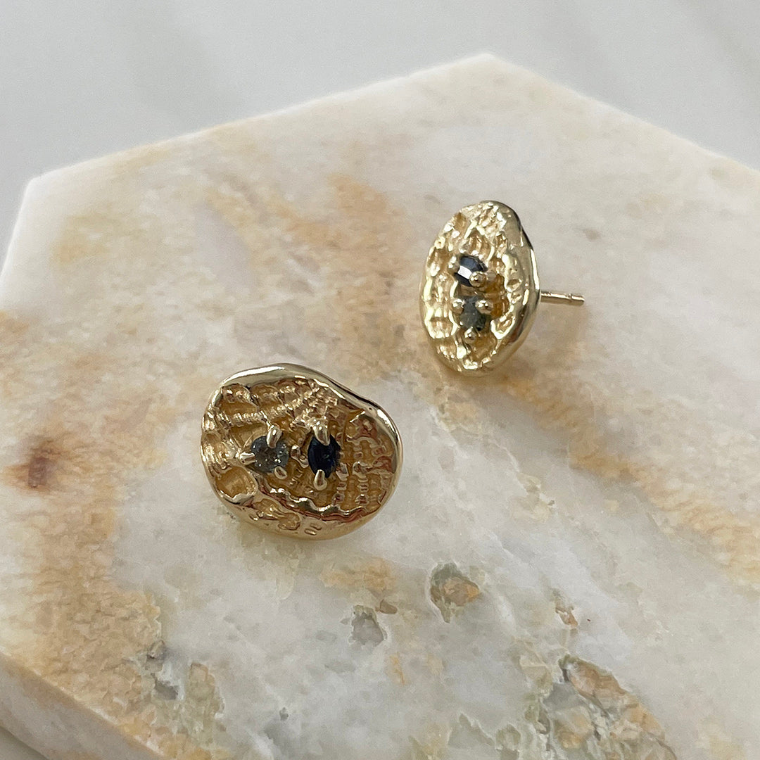 Sea Impression Studs, 14k