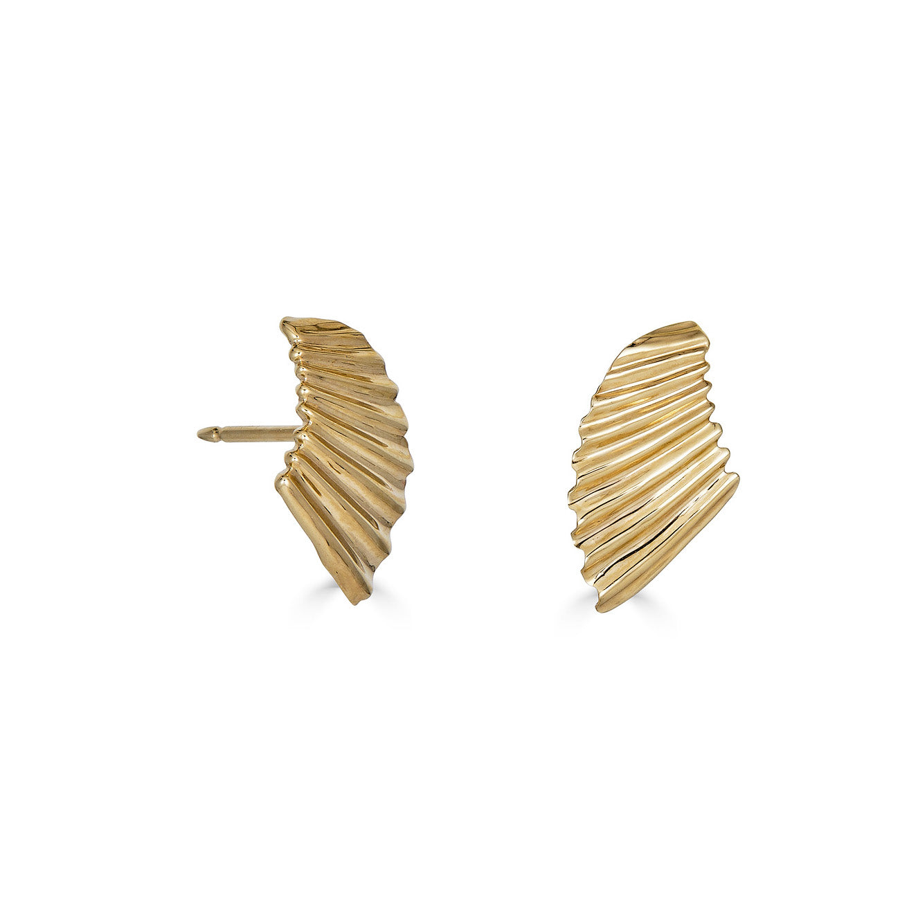 Tiny Scallop Shard Studs, 14k