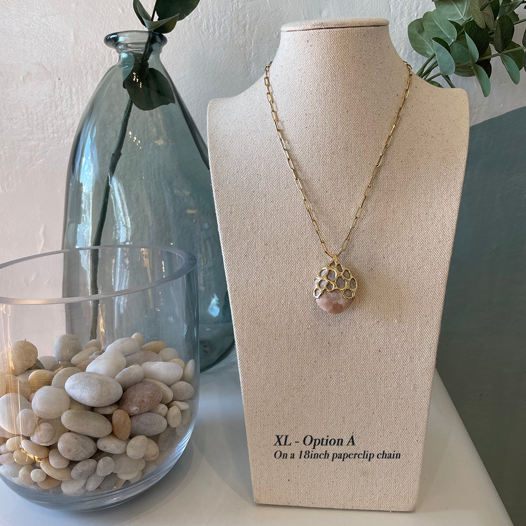 Nantucket Beach Stone Necklace, 14k