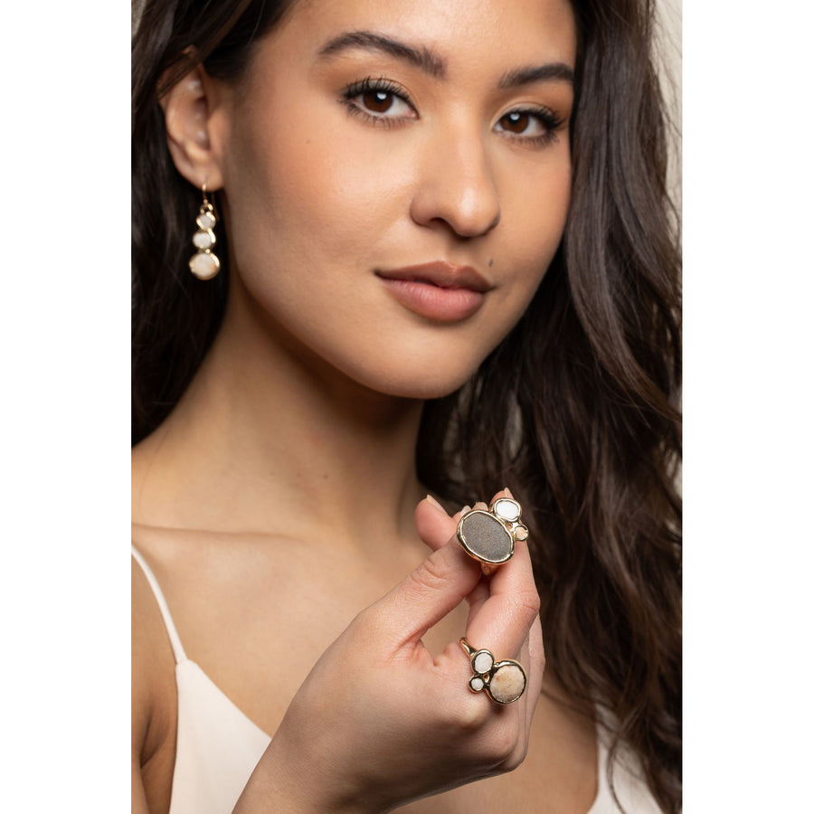 Beach Stone Trio Earrings, 14k