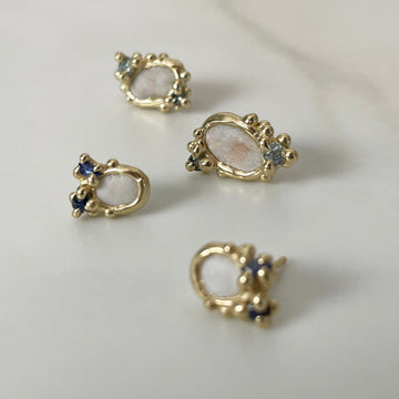 Beach Stone Froth Studs, 14k