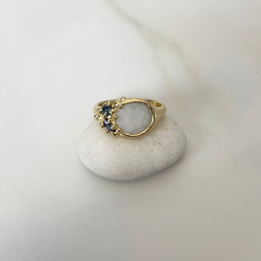 Beach Stone + Sapphire Froth Ring, 14k