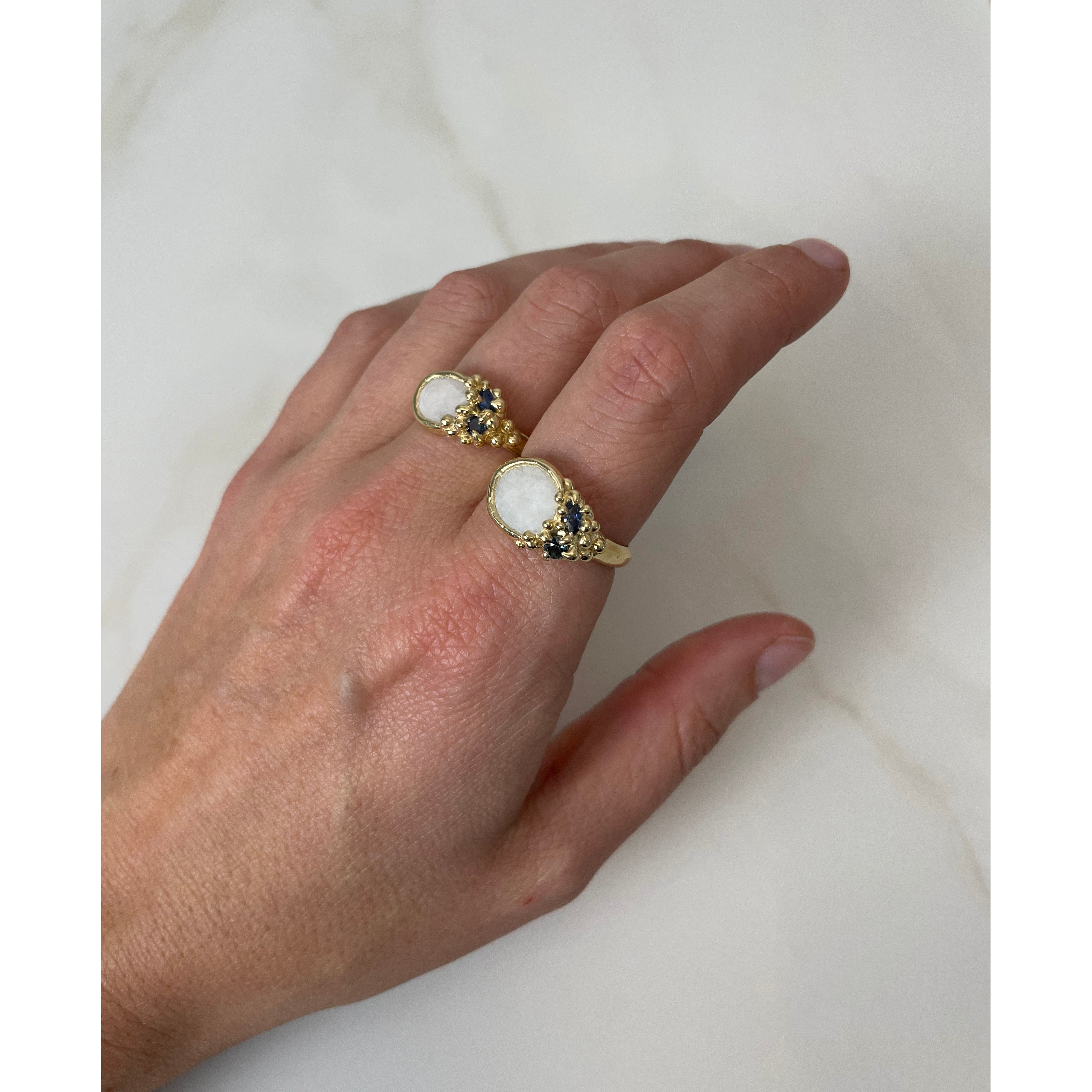 Beach Stone + Sapphire Froth Ring, 14k