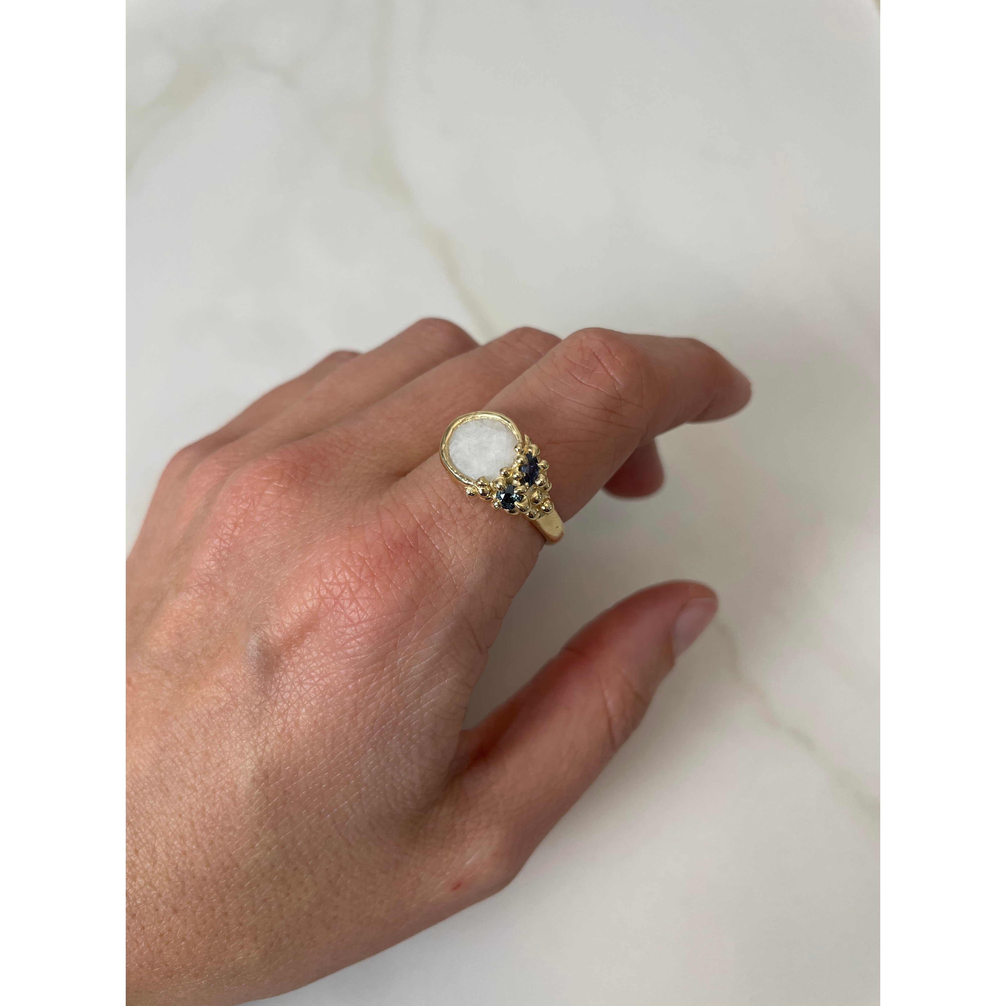 Beach Stone + Sapphire Froth Ring, 14k
