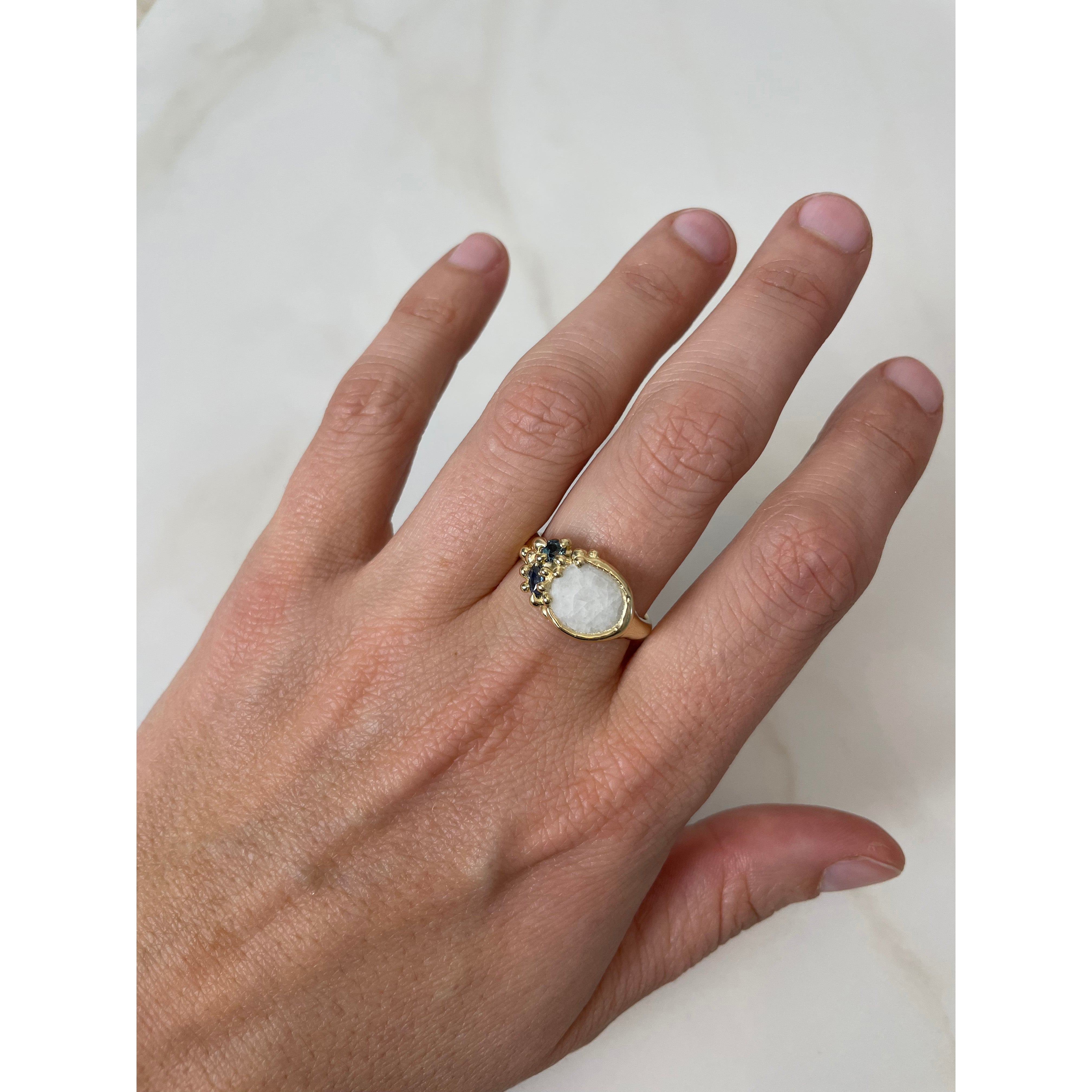 Beach Stone + Sapphire Froth Ring, 14k