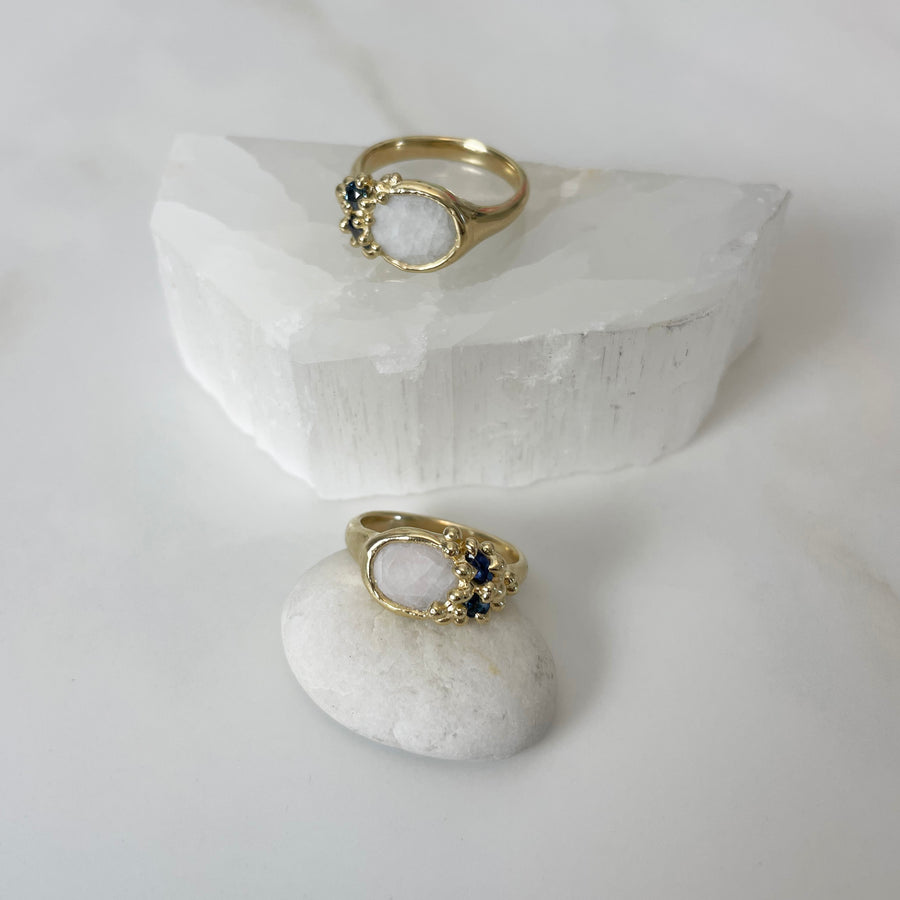 Beach Stone + Sapphire Froth Ring, 14k