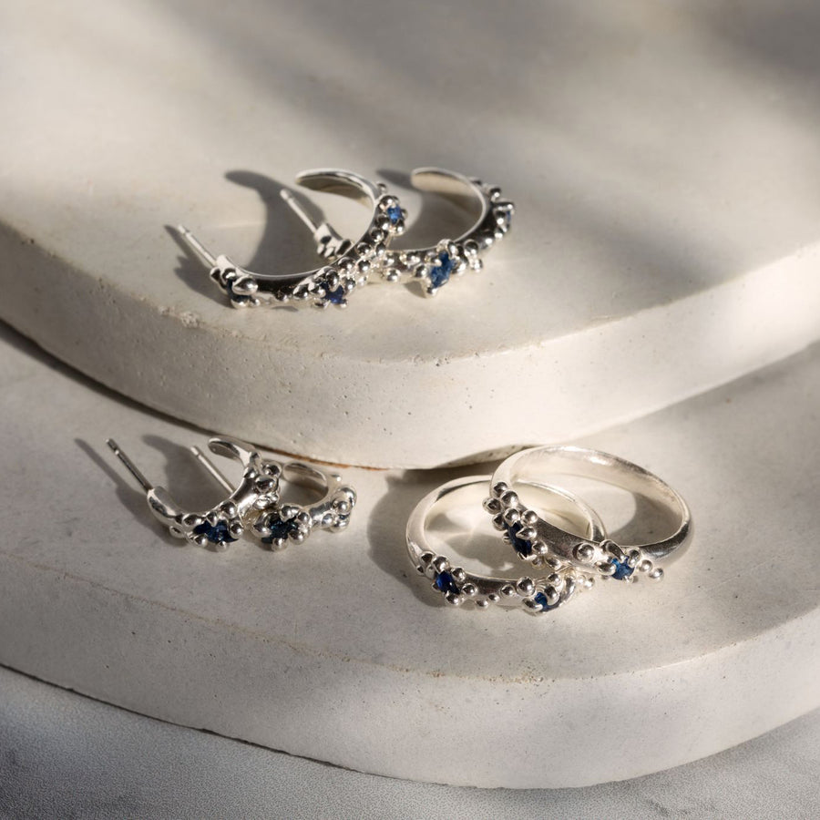 Sapphire Froth Hoops, Silver