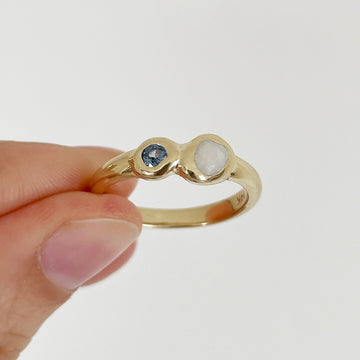 Beach Stone + Sapphire Ring, 14k