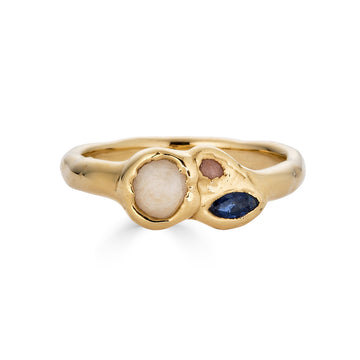 Beach Stone + Sapphire Trio Ring, 14k