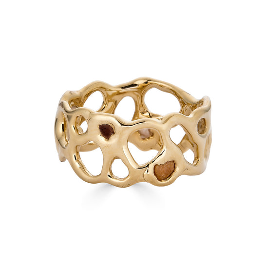 Morel Ring with Beach Stones, 14k