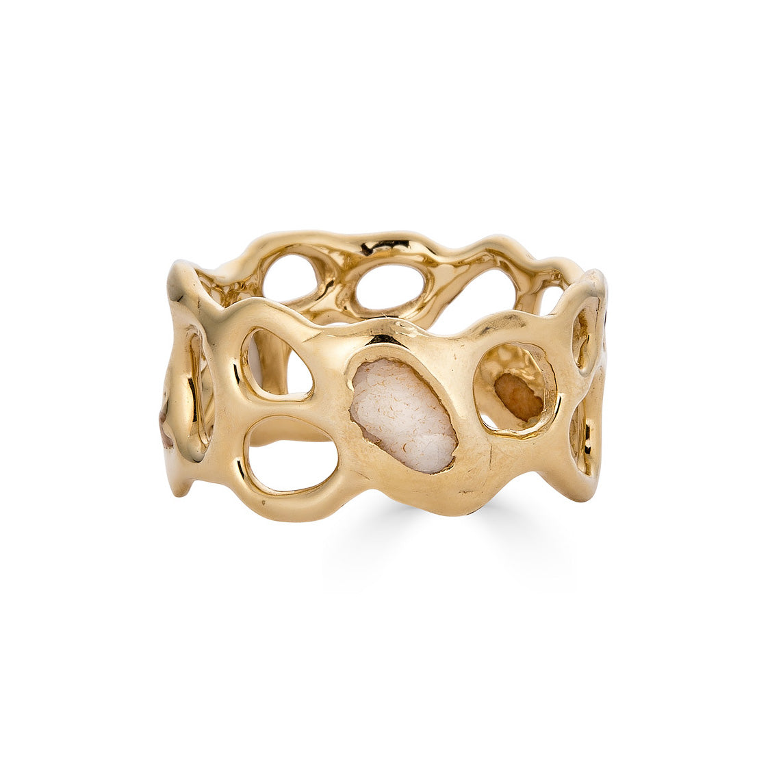 Morel Ring with Beach Stones, 14k