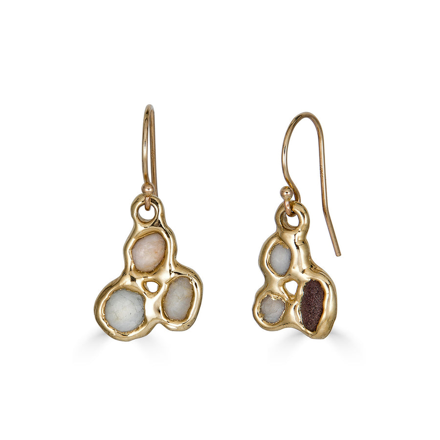 Beach Stone Trio Earrings, 14k