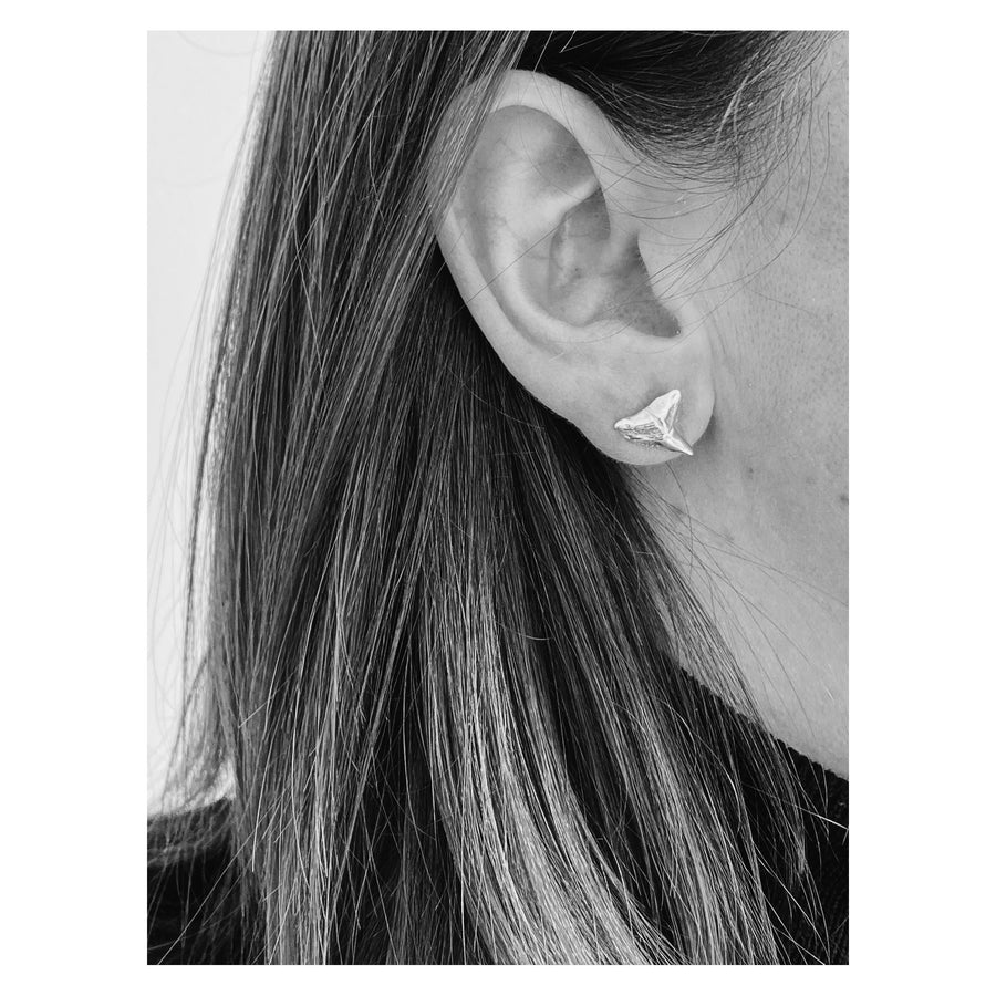 silver shark earrings