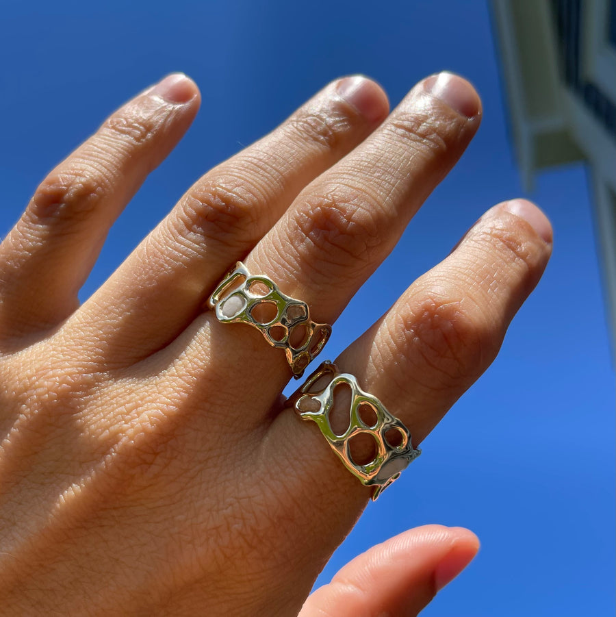 Morel Ring with Beach Stones, 14k