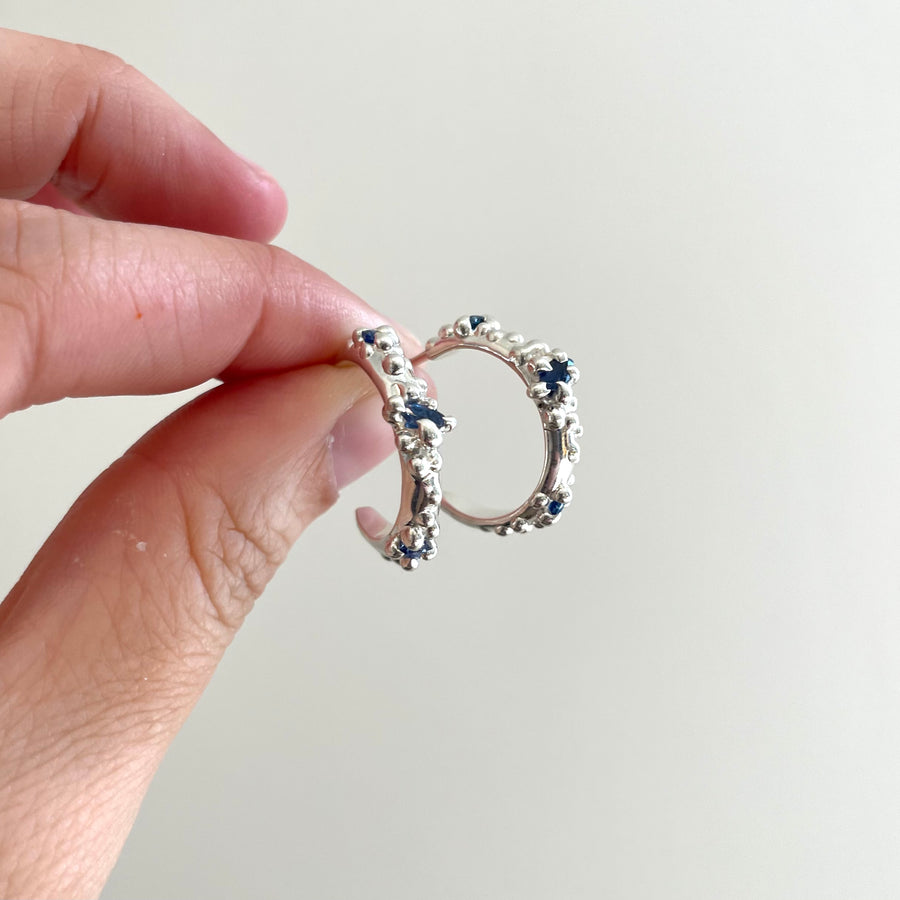 Sapphire Froth Hoops, Silver