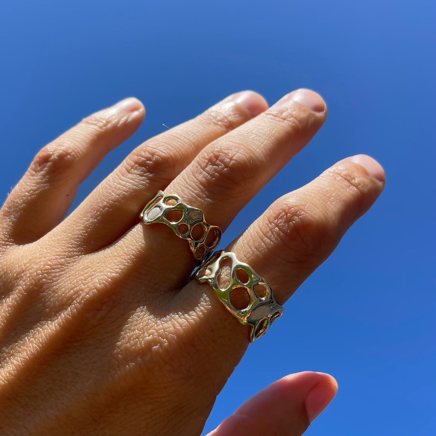 Morel Ring with Beach Stones, 14k