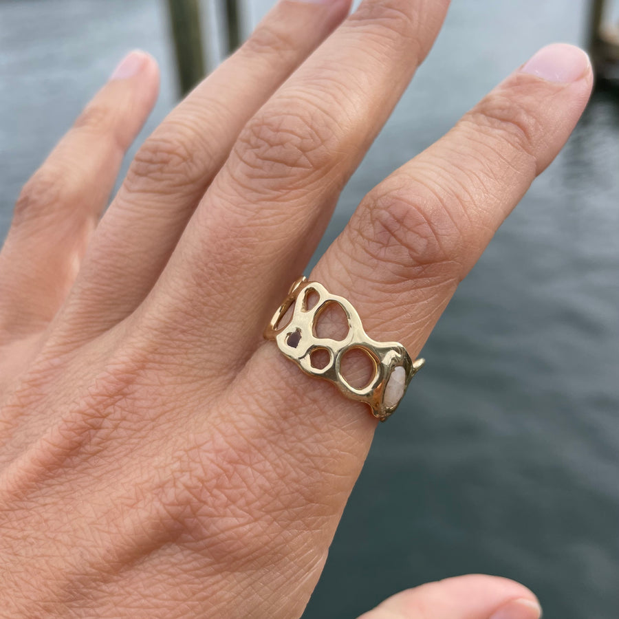 Morel Ring with Beach Stones, 14k