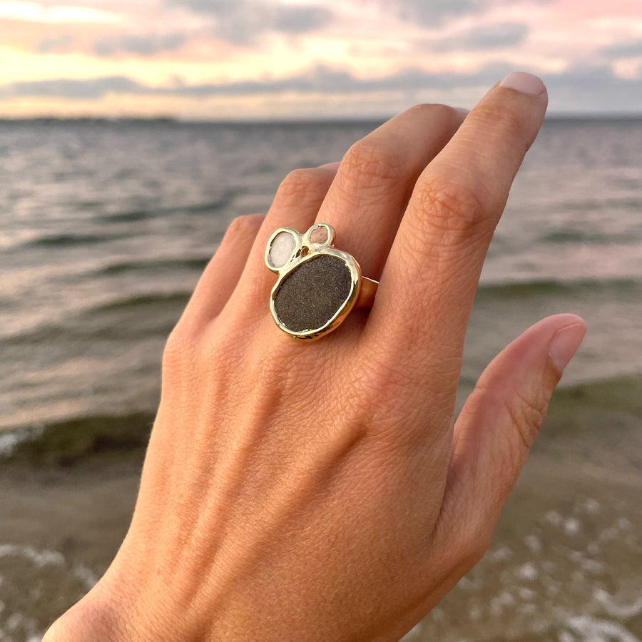Large Beach Collage Ring, 14k