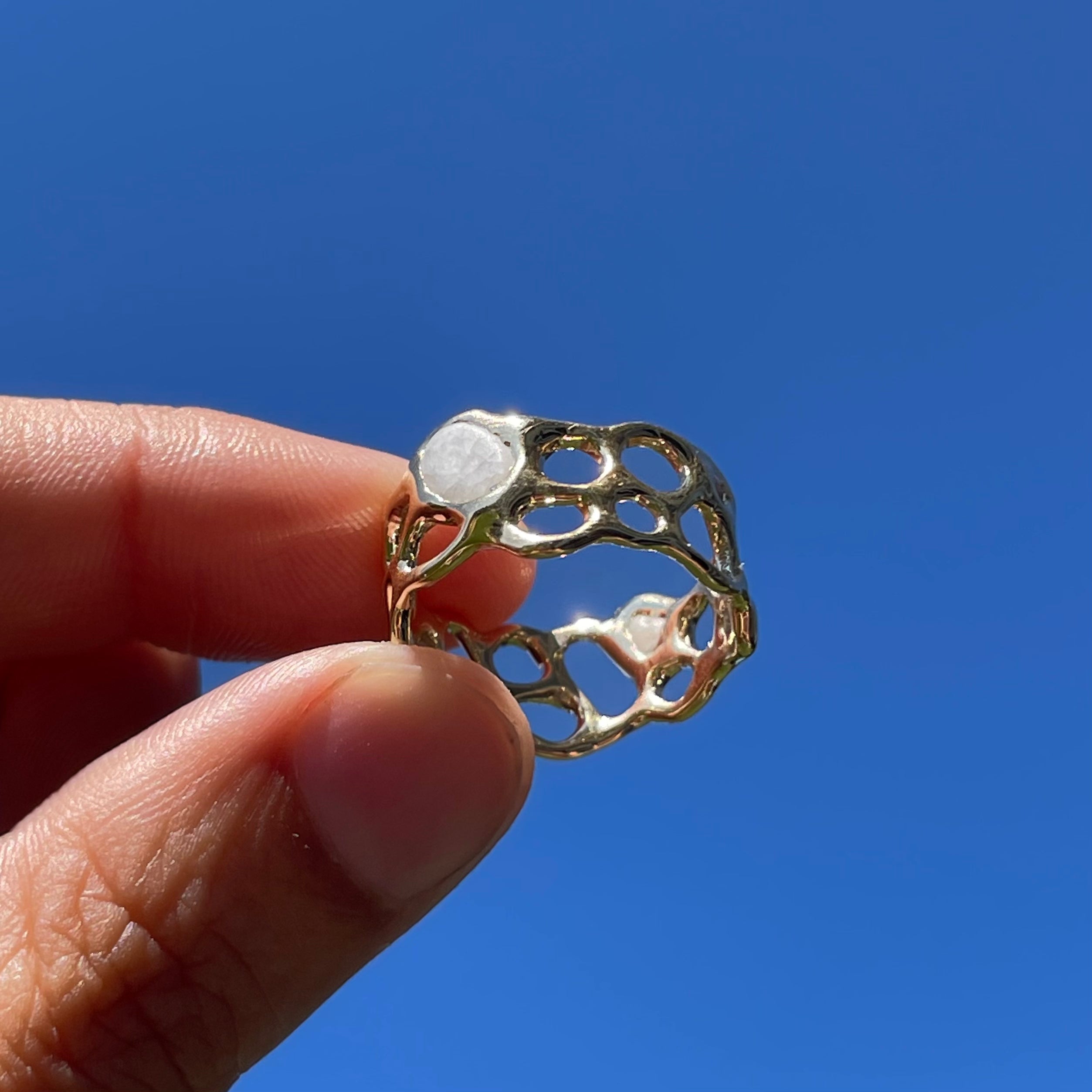 Morel Ring with Beach Stones, 14k