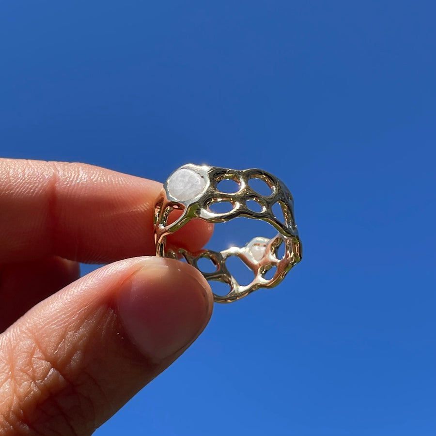 Morel Ring with Beach Stones, 14k