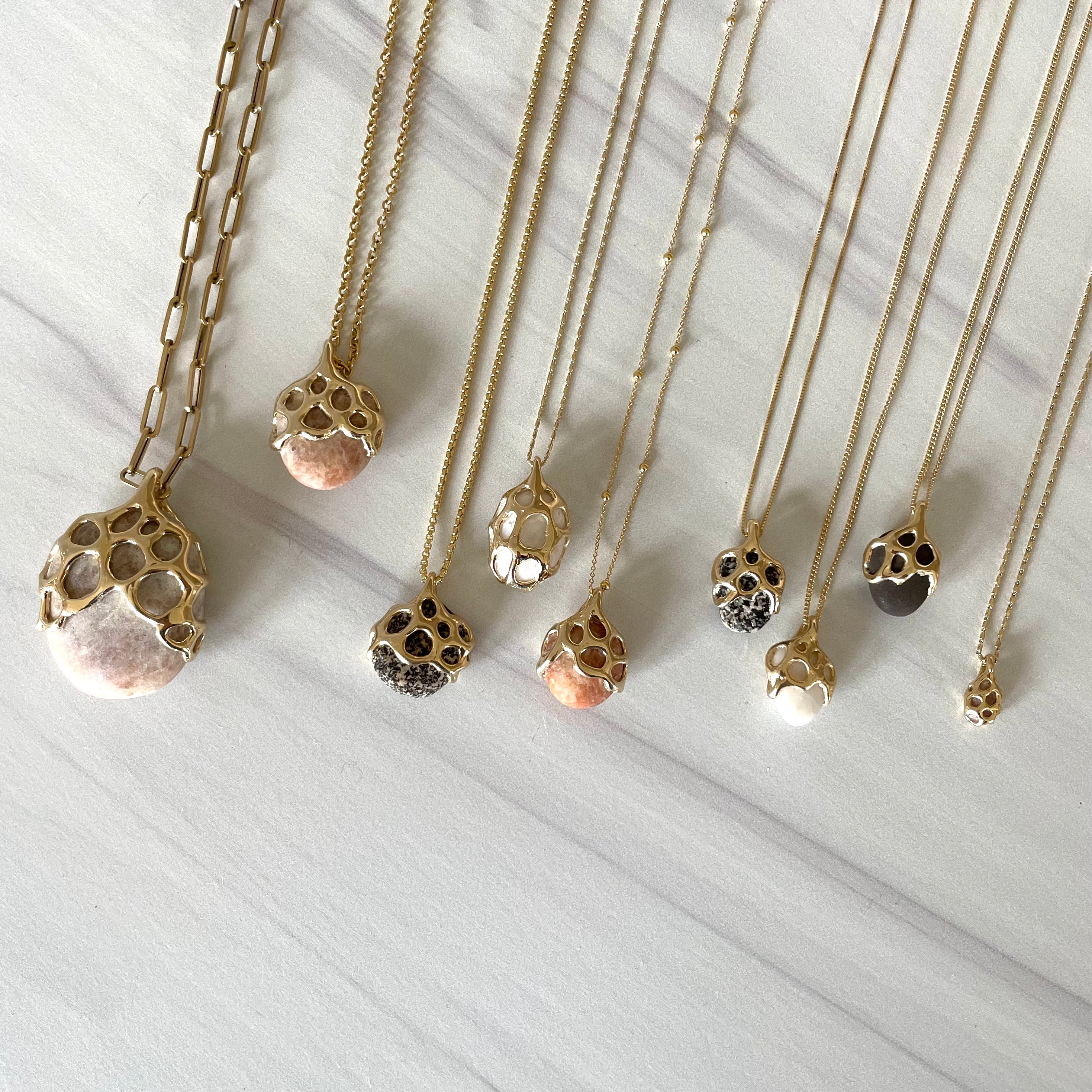 Nantucket Beach Stone Necklace, 14k