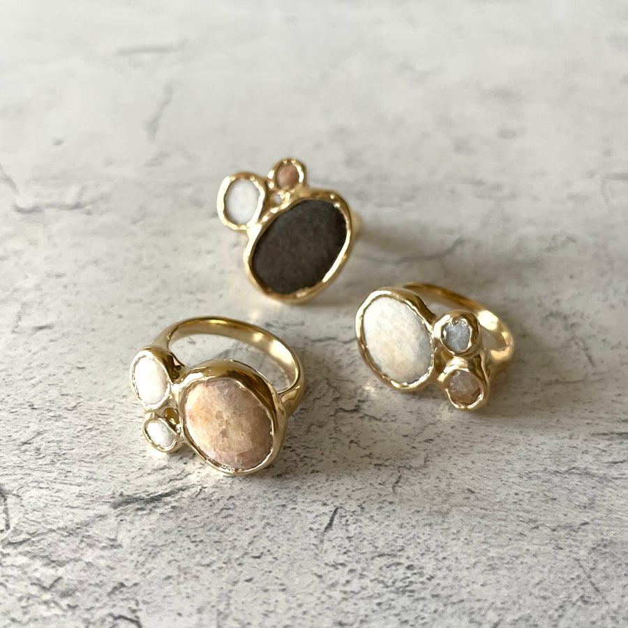 Large Beach Collage Ring, 14k