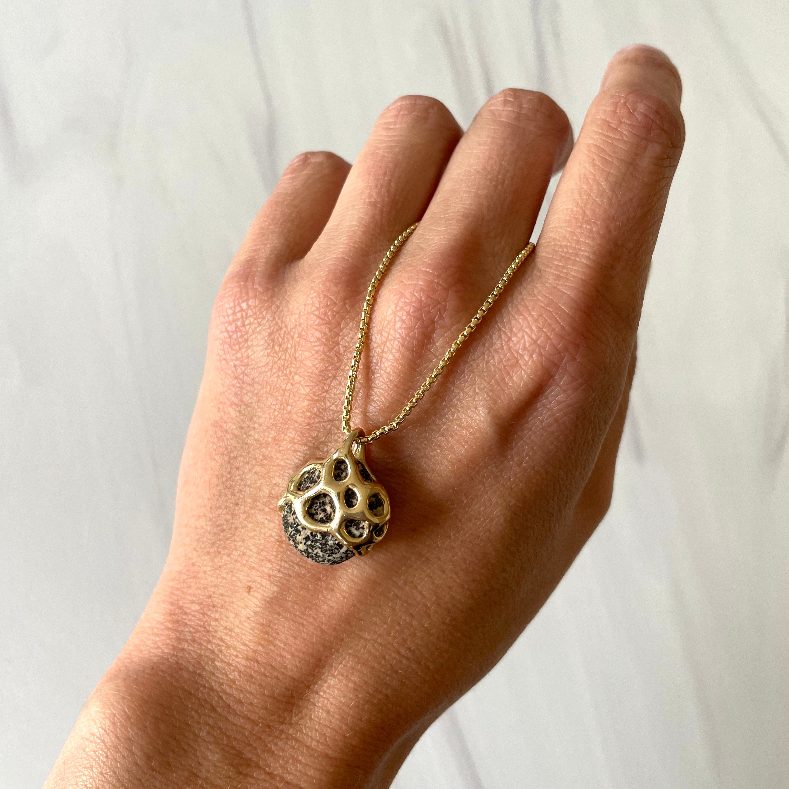 Nantucket Beach Stone Necklace, 14k