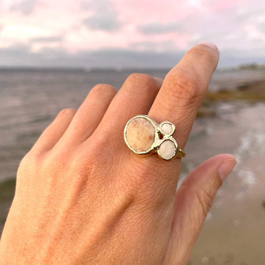 Large Beach Collage Ring, 14k