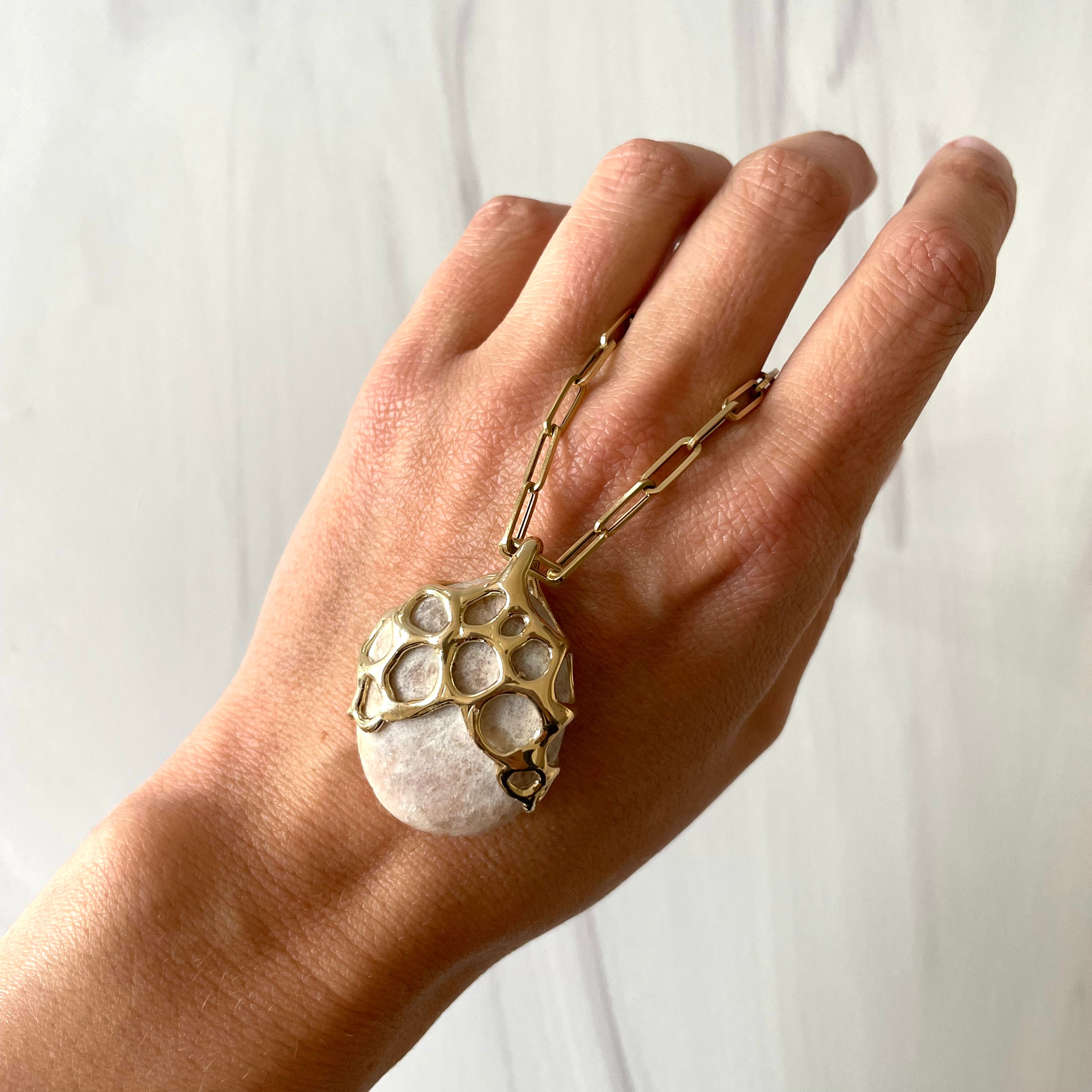 Nantucket Beach Stone Necklace, 14k