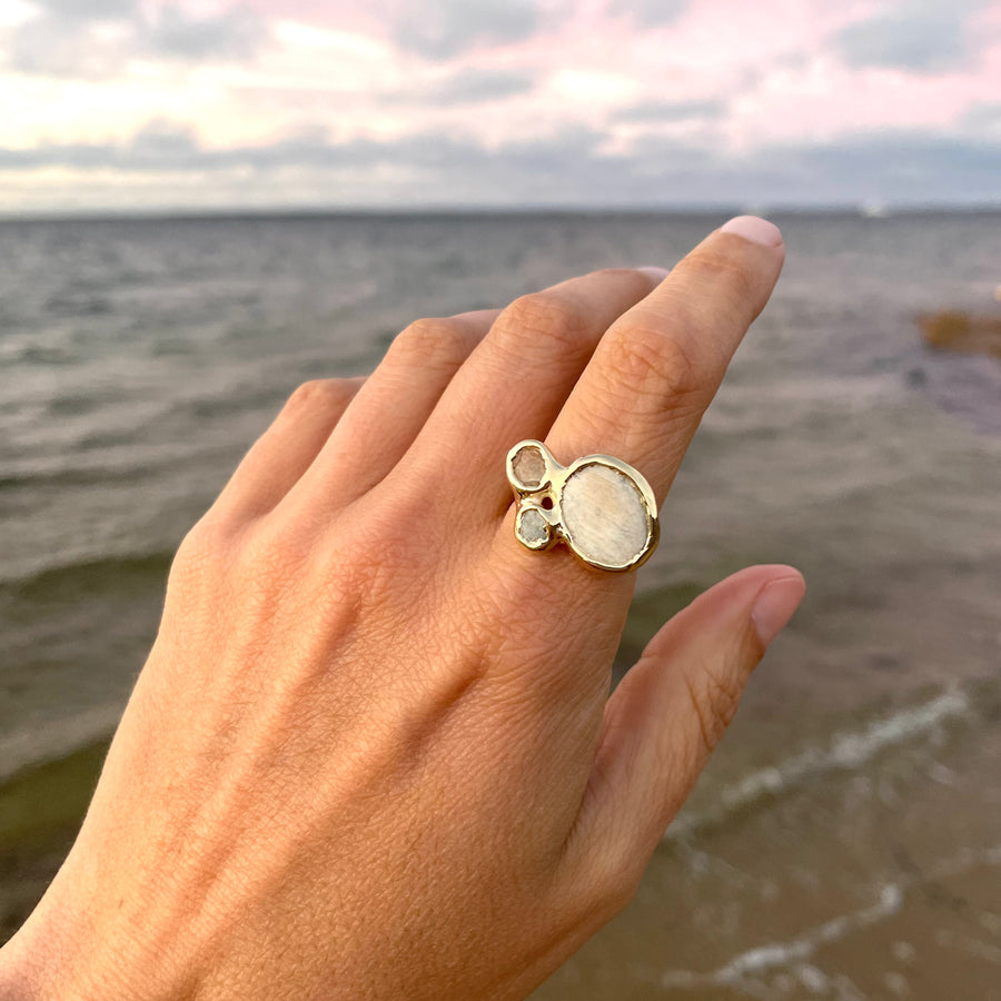 Large Beach Collage Ring, 14k
