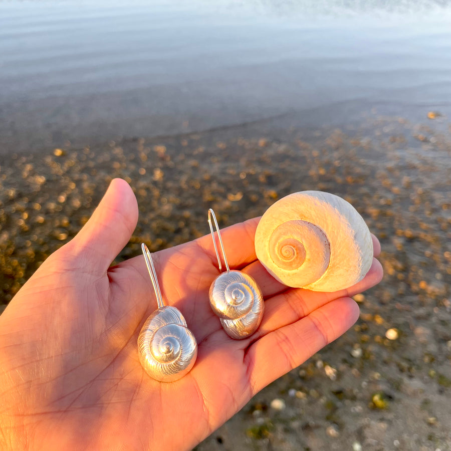 Moon Snail Earrings, Silver