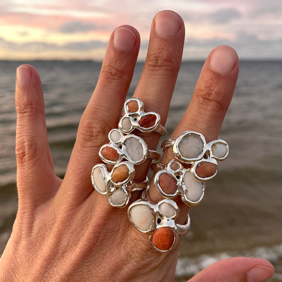 Beach Collage Ring, Silver