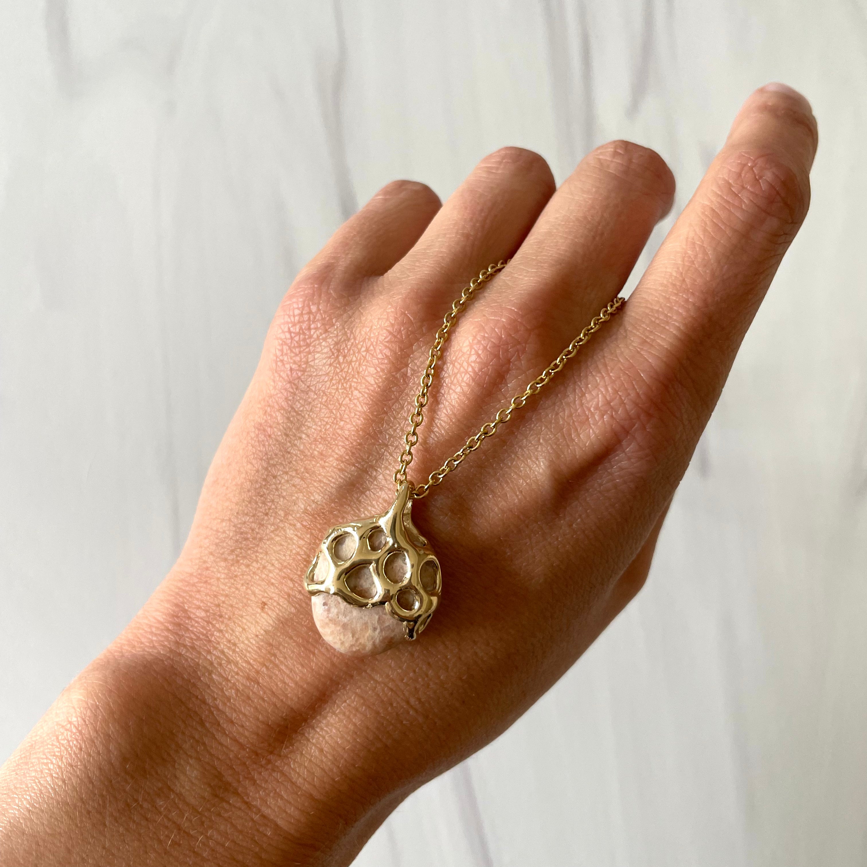 Nantucket Beach Stone Necklace, 14k