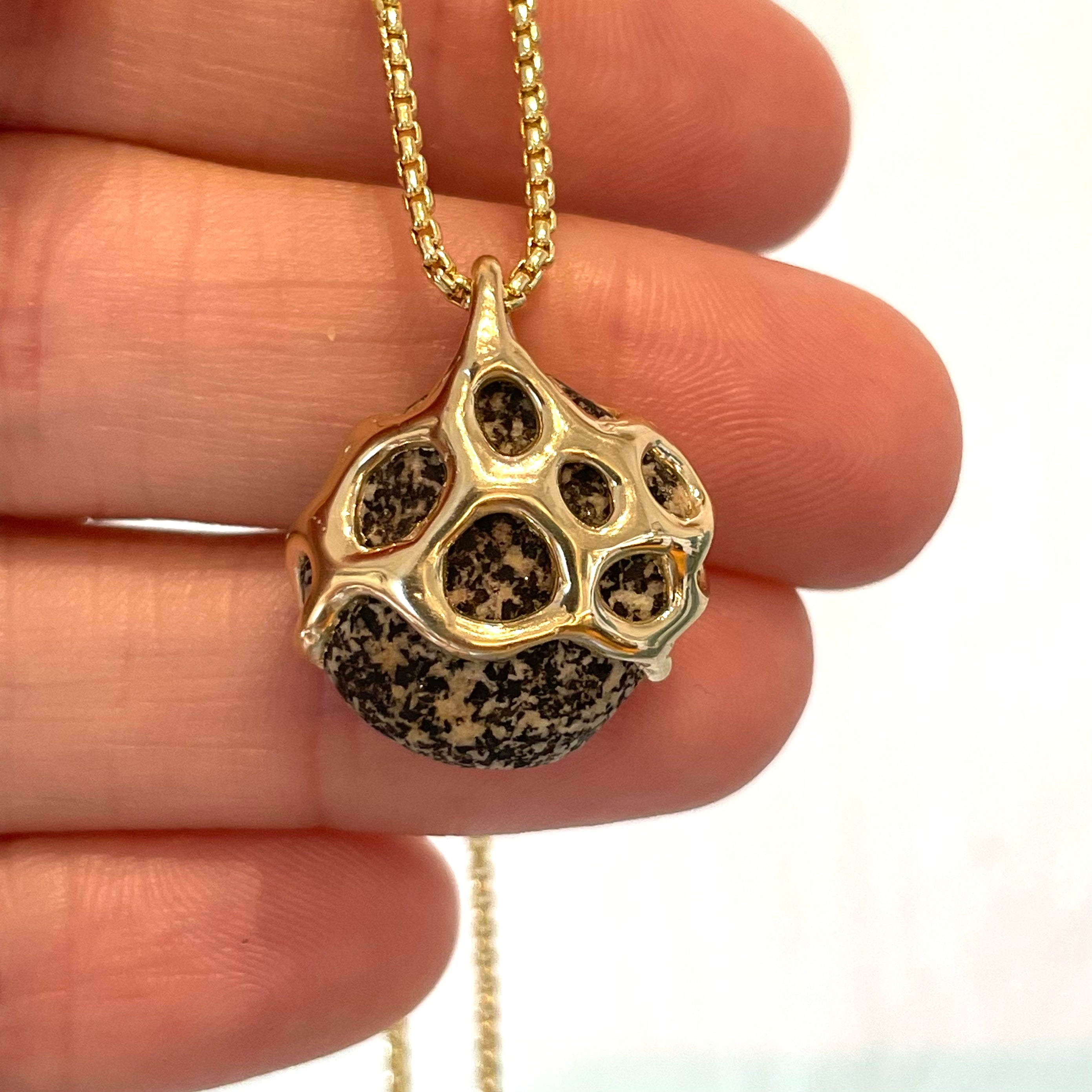 Nantucket Beach Stone Necklace, 14k